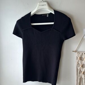 Elie Tahari Black Ribbed Women's Short Sleeve Top Small
